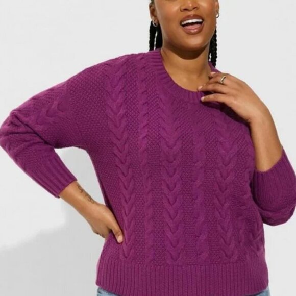 Torrid  Plus Size Cable Crop Pullover Sweater Phlox Purple NWT 2x - Picture 5 of 10